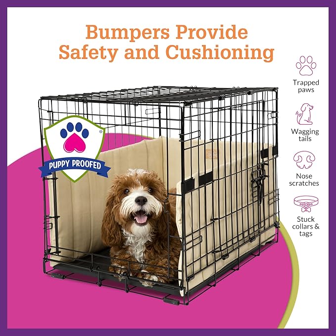 Pet Dreams Dog Crate Bumper - Comfy Liner & Dog Tail Protector for Inside Crate, Fits iCrate Cages 18, 24, 30, 36, 42, 48 Inches (Khaki, Large, 36")