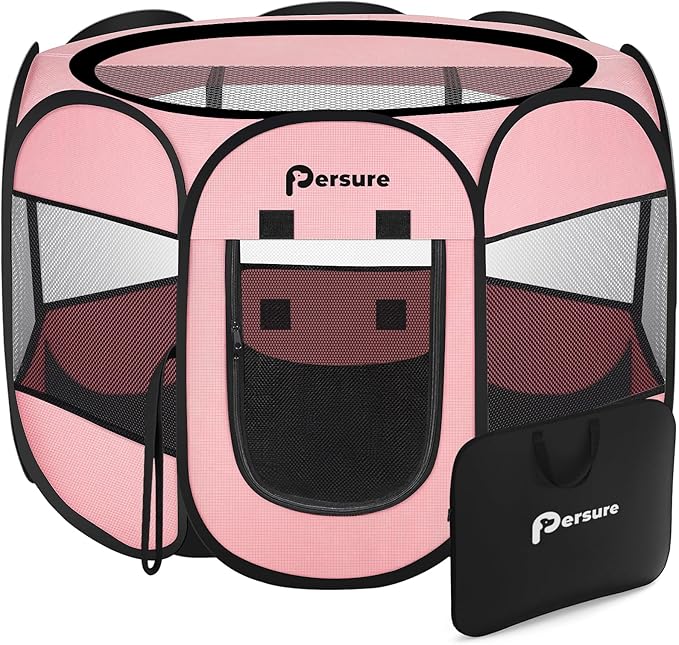 Dog Cat Playpen Indoor Outdoor for Puppy Pet Dog Cat Recovery After Surgery, Dog Tent Crates Cage Indoor/Outdoor, Portable Pop Up Dog Kennel with Carrying Case for Travel (Premium Pink, Small)