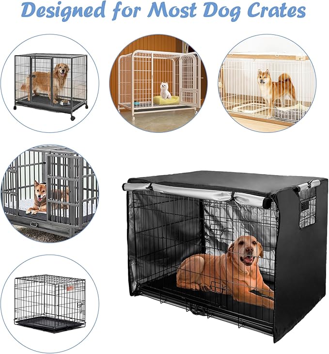 Dog Crate Cover 36 inch - Double Door, Dog Kennel Indoor, Waterproof Dog Kennel Cover with Air Vent Window, for Indoor/Outdoor Most Wire Dog Crate(Black)