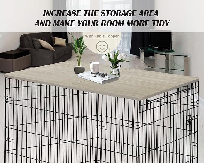 Deblue Dog Crate Topper, Crate Topper for 48in Wire Dog Cages, Wooden Dog Kennel Table Top for Large Dog, Foldable, Portable, Morden-(48 in Only Topper)