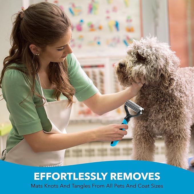 BOSHEL Dematting Comb for Dogs - Undercoat Rake for Dogs, Cat Deshedding Tool, Rake Brush Dematting Tool, Dog Undercoat Brush, Dematting Comb for Cats, Dog Hair Mat Remover, Dematting Brush for Pets