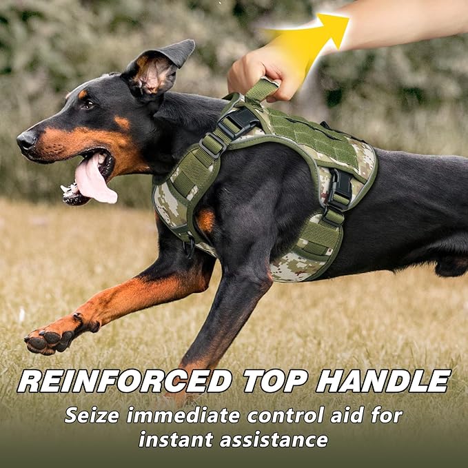 WINGOIN Tactical Dog Harness for Large Dogs, Heavy Duty No Pull Dog Harness with Handle, Adjustable Reflective Military K9 German Shepherd Big Dog Vest for Training, Walking, Hiking, Green Camo (L)