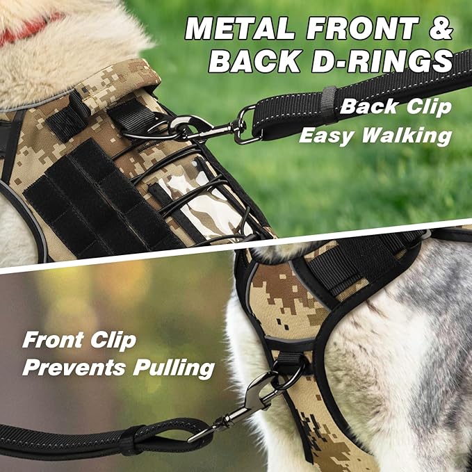 WINGOIN Tactical Dog Harness for Extra Large Dogs, Heavy Duty No Pull Dog Harness with Handle, Adjustable Reflective Military K9 German Shepherd Big Size Dog Vest for Training, Walking, Camo (XL)