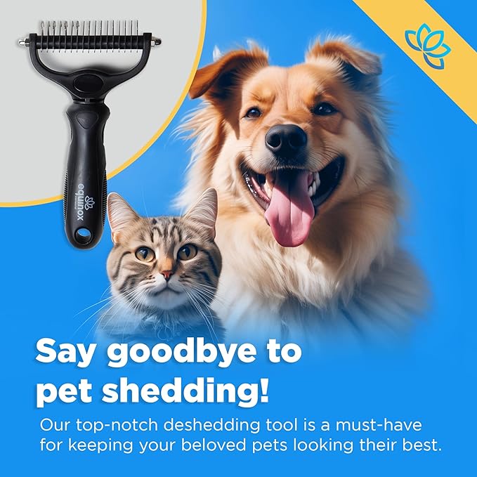 Equinox Dog Grooming Scissors & Deshedder - 7 in 1 Pet Grooming Scissors Set with undercoat brush - Curved Dog Scissors with safety tips - Includes Thinning & Rounded Shears - For dogs & cats