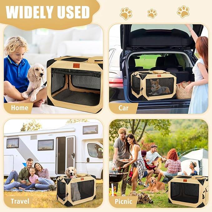 Collapsible & Foldable Travel Dog Crate - Soft, Portable for Medium Dogs, 30 x 21 x 21 Inch