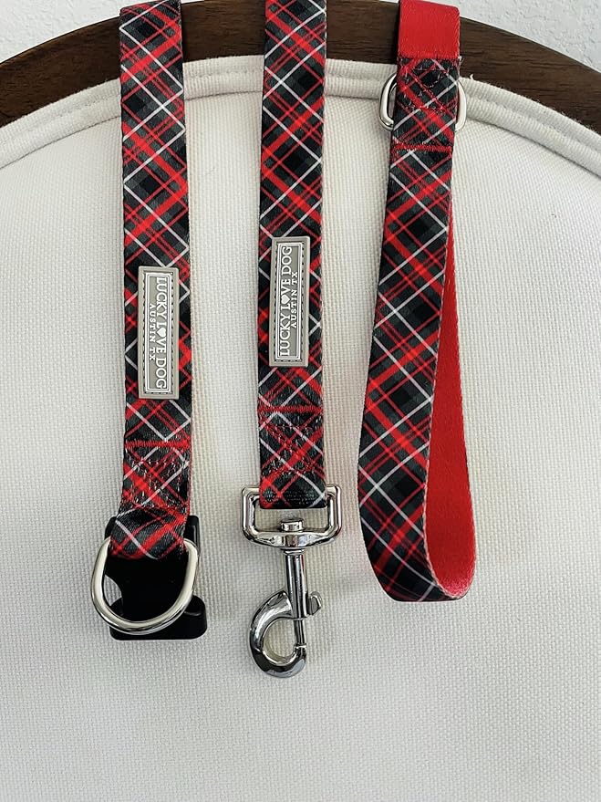 Lucky Love Dog Collar and Leash Set, Beautiful Evergreen Dog Collar, Vivid Berry Plaid Dog Collar for Boy and Girl Dogs - (Extra Large, Heywood Combo)