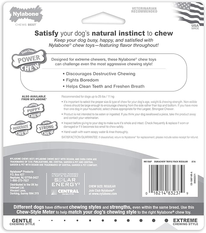Nylabone Power Chew Classic Bone Chew Toy for Dogs, Durable Dog Toys for Aggressive Chewers, Variety Pack, Regular - Up to 25 Ibs. (3 Count)