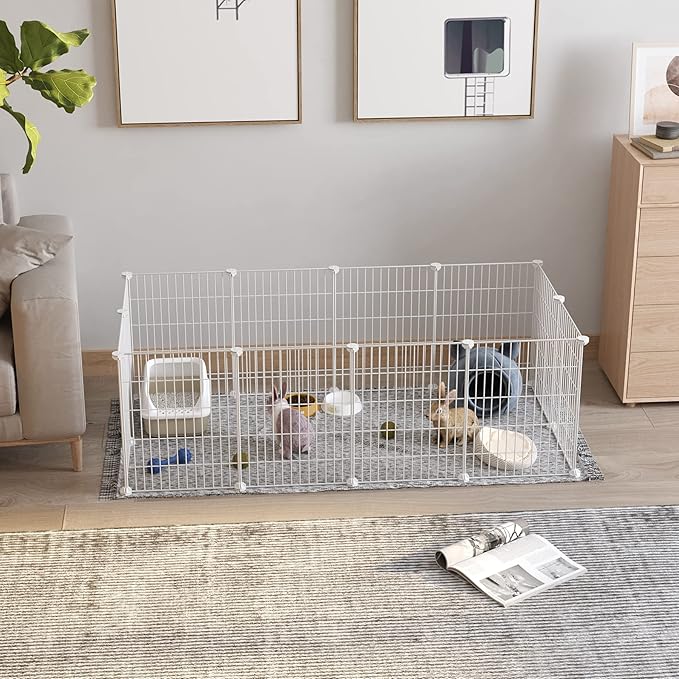 C&AHOME Pet Playpen, Small Animals Supplies, 12 Panels Exercise Playpens Cage, C Grids Portable Yard Fence Indoor, Ideal for Guinea Pigs, Puppy Pet Products, DIY Metal Playpens, 12" × 15" White