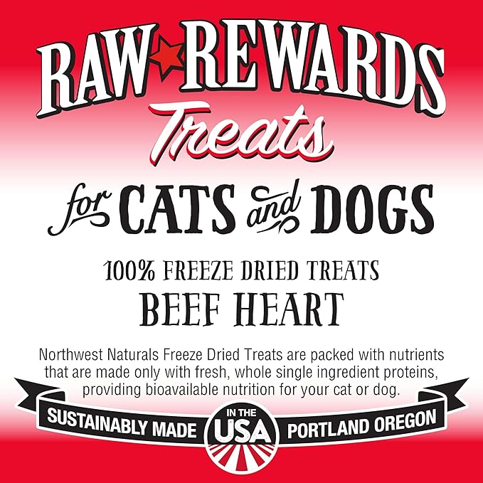 Northwest Naturals Raw Rewards Freeze-Dried Beef Heart Treats for Dogs and Cats - Bite-Sized Pieces - Healthy, 1 Ingredient, Human Grade Pet Food, All Natural - 10 Oz (Pack of 3)