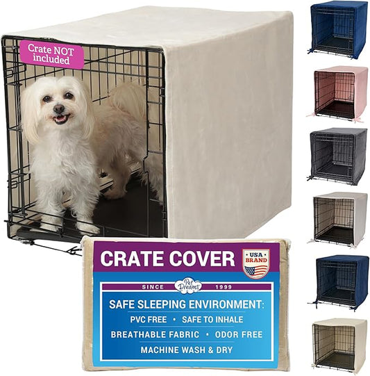 Pet Dreams Dog Crate Cover - Breathable Fabric Kennel Topper for Single-Door Crates, Fits iCrate Dog Cages 18, 24, 30, 36, 42, 48 Inches (Ivory, Small, 24")