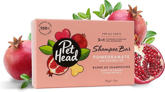 Pet Head Pomegranate Shampoo Bar for Dogs | 3in1 Cleanses, Hydrates & Nourishes All Dog Coats | with Oat Kernel Extract & Coconut Oil | Free of parabens & sulphates | Gentle Formula for Puppies | 3oz