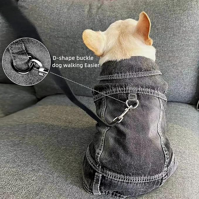 Dog Jean Jacket Pet Black Denim Coat for Puppy Small Dogs T-Shirt Fashion Classic Overalls Girl Male Boy Cat Costumes Vintage Machine Washable Vest Clothes Outfit Shirts(Black, Medium)