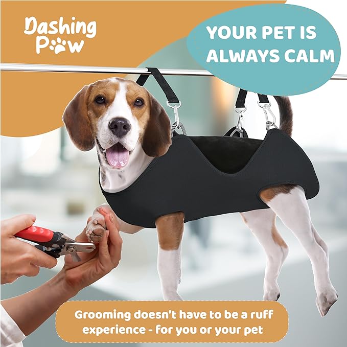 Dog Grooming Hammock – Sturdy & Safe Dog Hammock for Grooming with Durable Carabiner Clips & Straps – Soft, Comforting Dog Grooming Harness – Pet Grooming Hammock + Nail Trimmer for Large Dogs