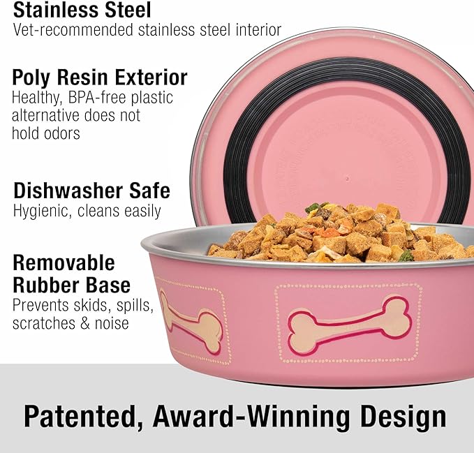 Loving Pets Bella Dog Bowls- Stainless Steel Dog & Cat Bowls - Spill Proof Dog Food Bowl, Cat Bowl, Puppy Essentials & Pet Supplies Great for Home & Travel (Small 10-20 lbs, Coastal Pink)