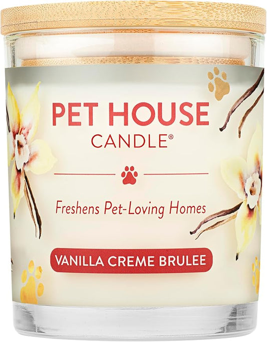 One Fur All Pet House Candle Plant-Based/Soy Candle - Clean Burning Scented Candles, Long Lasting Pet Odor Candle for Home - Vanilla Crème Brulee