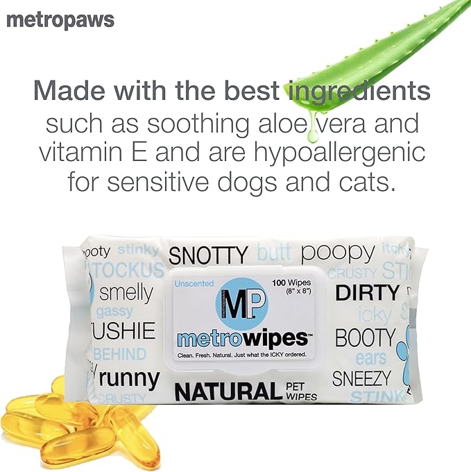 MetroPaws Unscented Dog Wipes, 100 Extra Large & Thick Cleaning Wipes Ideal for Cats and Dogs, for Paws, Butt, Ears and Eyes