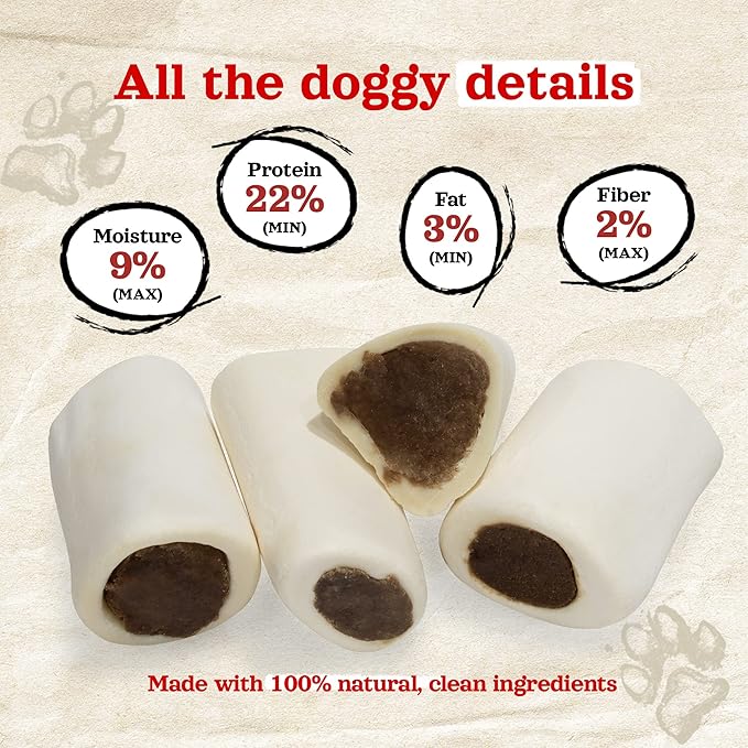 Natural Farm Chicken Filled Bones (3-4 Inch, 6 Pack), Limited Ingredient, Natural Stuffed Dental Dog Bone Treats for Dogs, Made with Real Chicken