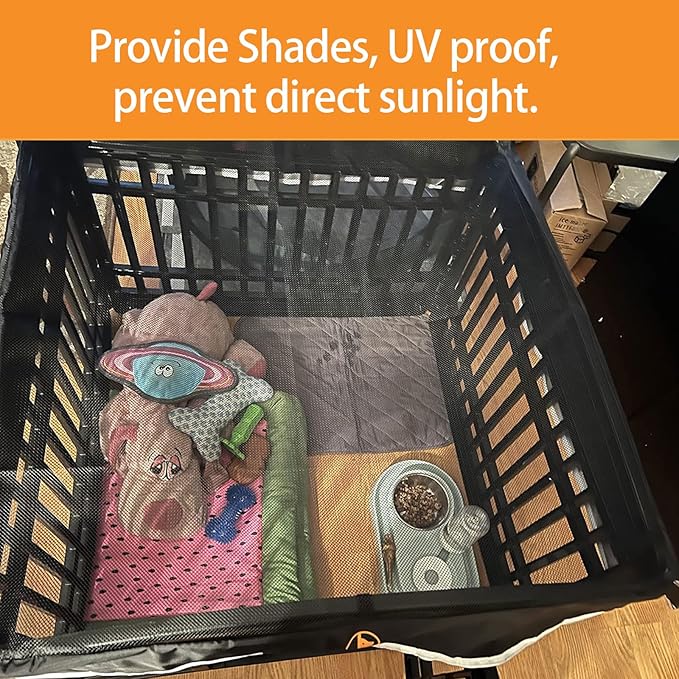 PJYuCien Dog Playpen Mesh Top Cover, Fits 36 Inch 4 Panels Regular Square Plastic Exercise Pet Pen, Adhesive Tape Connections, Black (Note: Cover Only, Fence Not Included)