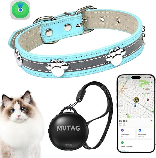 Cat Tracker GPS Collar No Monthly Fee, Real-Time Mini Pet Tracker for Small Medium Large Kittens, Reflective Waterproof Cat Tracking Collar with Bell, Indoor & Outdoor (Only for iOS)