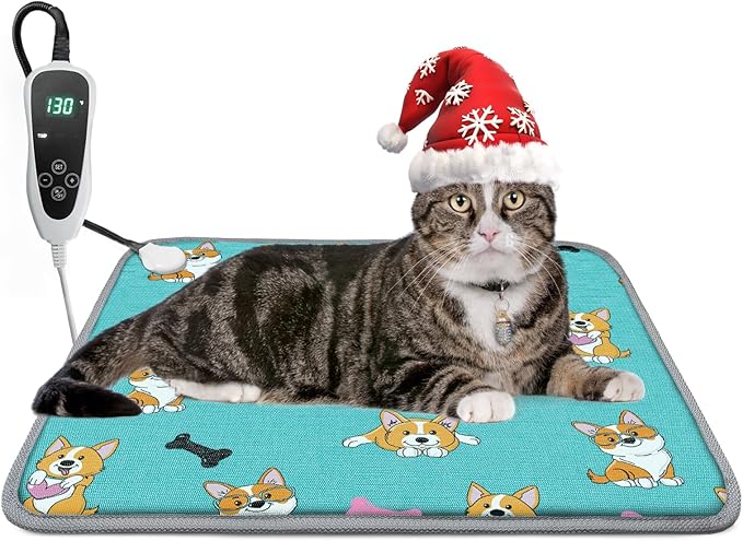 Cat Heating Pad 18x18 in Pet Heating Pad for Cats Waterproof Smart Thermostat Switch, Adjustable Heated Cat Bed, Adding Wire Rope Wires Cat Warming Pad-Blue