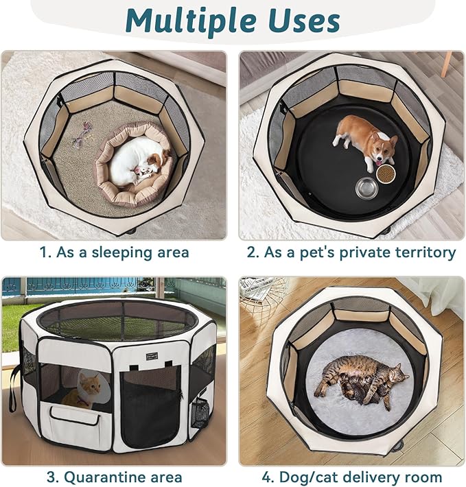 PETSFIT Dog Playpen Indoor/Outdoor,Portable Pet Playpen with Removable Zipper Top,Waterproof Bottom, Foldable Puppy Pen for Cats, Large Breeds (45.5”L x 45.5”W x 28.5”H)