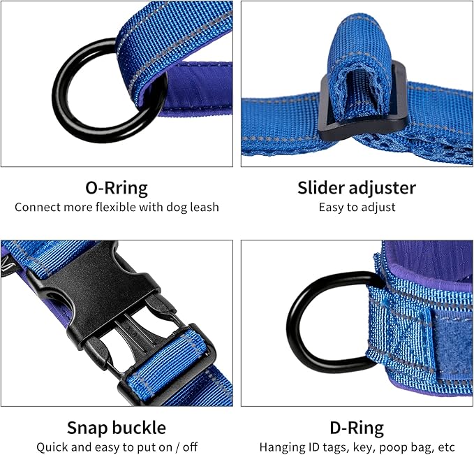 Annchwool No Pull Dog Harness with Padded Handle+5 Ft Leash,Reflective Strip Escape Proof and Quick Fit to Adjust Dog Harness,Easy for Training Walking for Small & Medium and Large Dog(Blue-Set,XL)