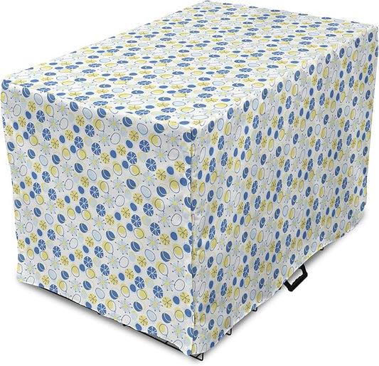 Lunarable Yellow and Blue Dog Crate Cover, Random Doodle Circles Abstract Floral Pattern, Easy to Use Pet Kennel Cover for Medium Large Dogs, 36 Inch, Pale Yellow Pale Blue