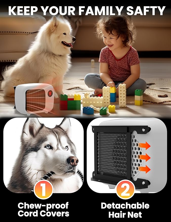 Dog House Heater with Thermostat: Pet House Heater with Overheat Protection, 300W 600W 2 Heating Mode, Anti Chew Cord, Chicken Coop Heater for Outside, Hound Kennel, Cat Cage, Rabbit Hutch