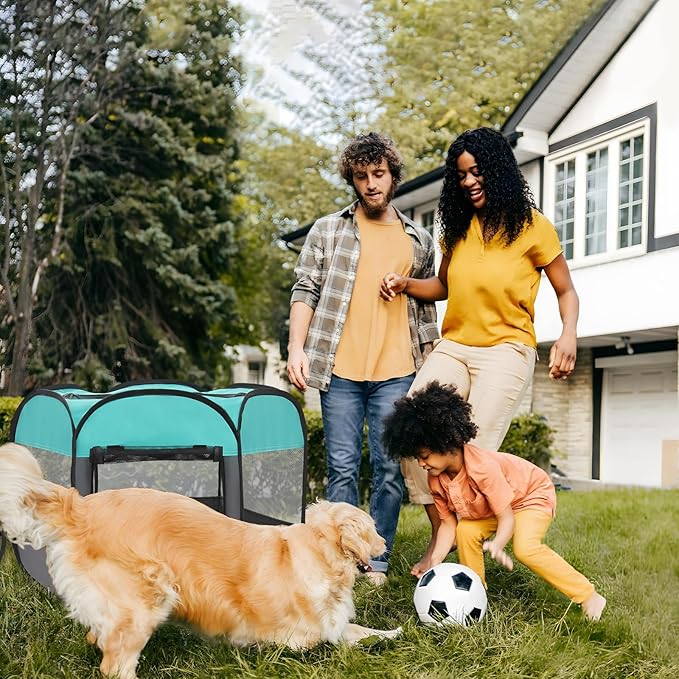 Pet Puppy Playpen for Cat Dog Indoor Outdoor, Foldable Portable Tent, Pop Up Dog Kitten Kennel Playpen with Carrying Case and Bowl,Green,Small