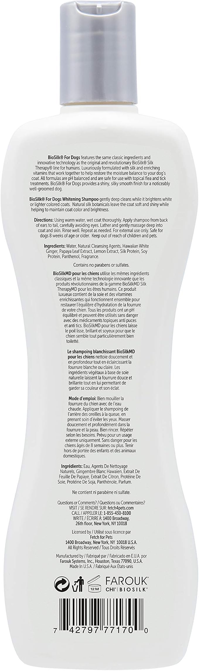 BioSilk Silk Therapy Whitening Dog Shampoo for Dogs - Pet Safe Grooming and Brightening Shampoo for a Bright White Coat - Dog Wash Enhances Shine and Softness, 12 Fl Oz