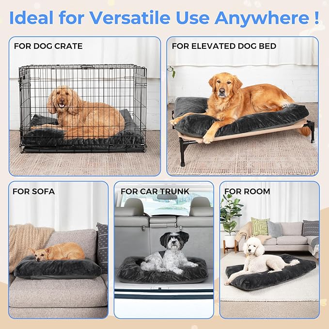 OhGeni Comfort Fluffy Dog Bed with Removable Washable Cover & Waterproof Lining, Chew Proof & Non-Slip Soft Crate Bed for Large, Medium, Small Size Dogs, 23in(Gray)
