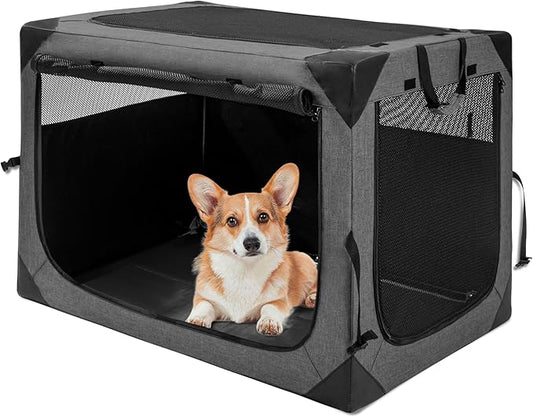 Dog Crates 30 Inch Collapsible Soft Dog Crate, 3-Door Foldable Soft Kennel for Medium Dogs, Portable Pet Travel Cage with Chew Proof Mesh Window for Outdoors