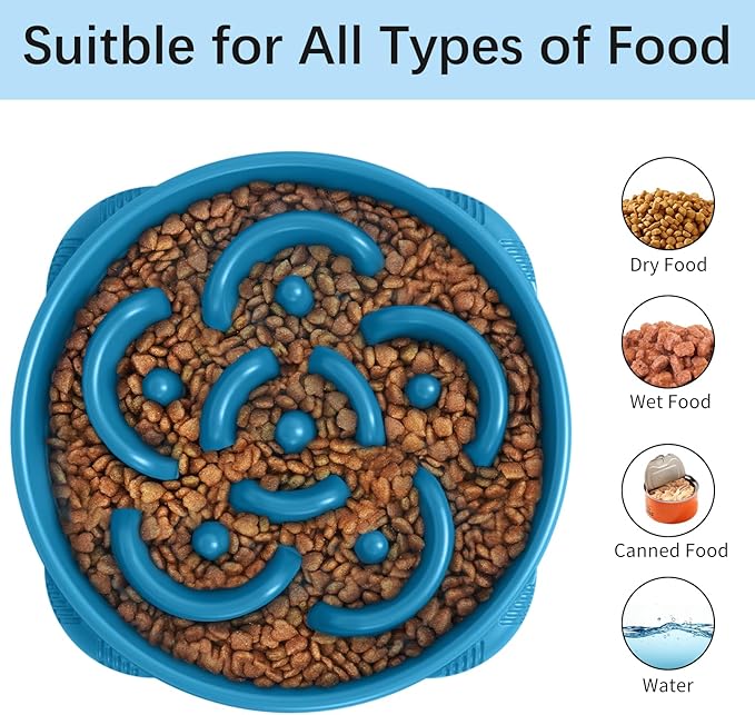 MateeyLife Large Slow Feeder Dog Bowls, Anti-Choking Puzzle Dog Food Bowls, Anti-Slip Interactive Feeding Slow Down Eating, Bloat Stop Maze Dishes for Large Breeds 4 Cups DarkBlue