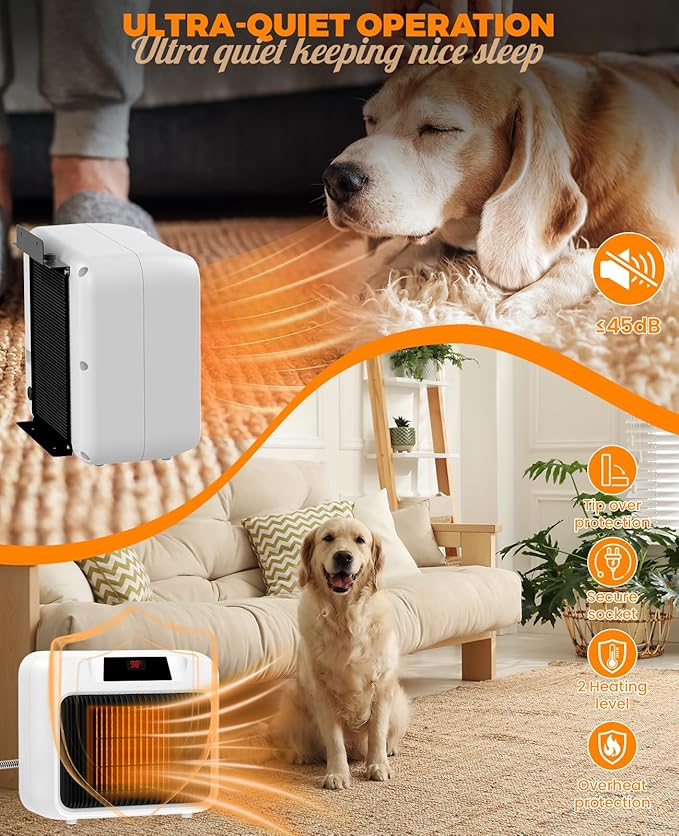 Dog House Heater With Thermostat,Heated Dog House With 6FT Anti Chew Cord and 2 Heating Mode (300/600W), Safe Pet House Heater for Dogs Chicken Coops Rabbits
