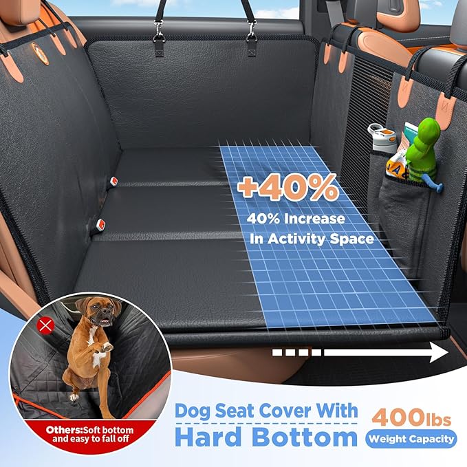 Back Seat Extender for Dogs - Waterproof Dog Car Seat Cover for Back Seat with Hard Bottom - 2025 Upgraded Material! Anti-Scratch! Safer! Easy to Use & Clean -Holds 400lbs
