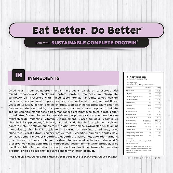 Nature's HUG Dry Dog Food, for Adult-Toy & Small Breeds, 5 lb. Bag, Chicken Flavor Plant-Based Protein Vegetarian Kibble, Grain-Free, Allergen-Free, Complete Protein & Balanced Nutrition