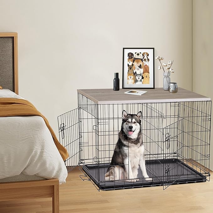 Deblue Dog Crate Table Topper, Dog Kennel Table Topper for 48 Inches Cage, Rustic Style Decorative Dog Crate Table Topper for 48 Inches Wire Crate - Grey