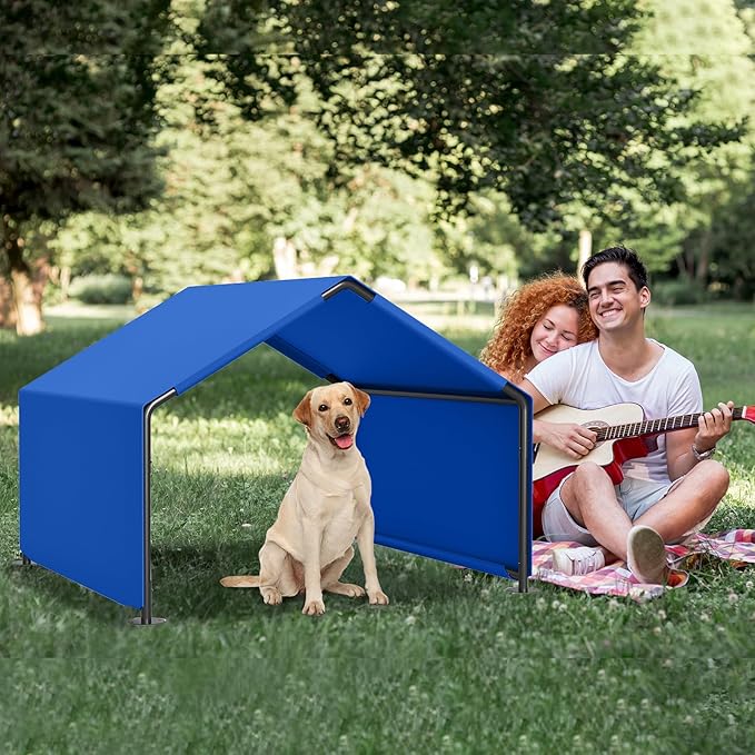 Dog Shade Shelter Outdoor, 4'x4'x3' Extra Large Dog Tent Outdoor, Dog House Outside with Waterproof Roof, Blue Sun Rain Cover for Pet Cat Goat Pig Small Animals and Livestock