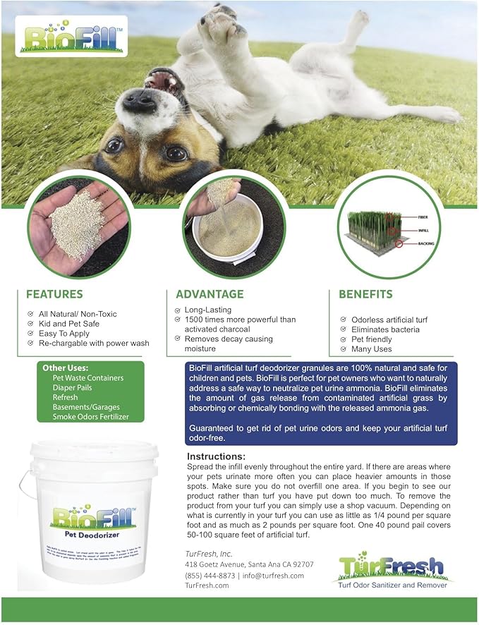 BioTurf Pet Deodorizer Granular Infill for Artificial Grass Turf, All Natural Dog Urine Neutralizer, Outdoor Use, 1 Gallon Pail