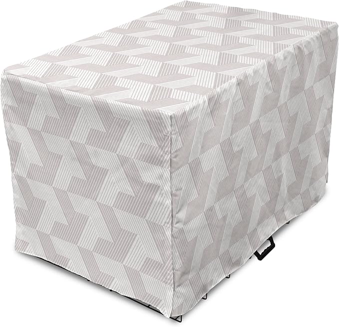 Ambesonne Modern Dog Crate Cover, Illustration of Diagonal Stripes Forming Geometric Shapes in Greyscale, Easy to Use Pet Kennel Cover for Cats & Medium Dogs, 24 Inch, Pale Taupe and White