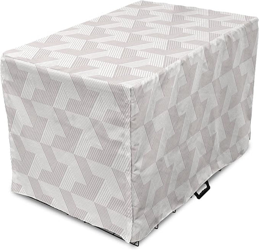 Ambesonne Modern Dog Crate Cover, Illustration of Diagonal Stripes Forming Geometric Shapes in Greyscale, Easy to Use Pet Kennel Cover for Medium Large Dogs, 36 Inch, Pale Taupe and White