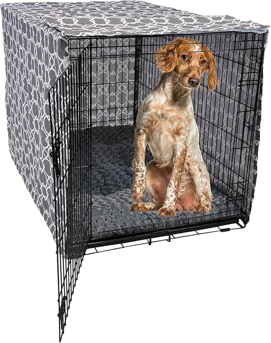 Dog Crate Cover 48 Inch | Pet Kennel Cover Fits Most Standard 1 to 3-Door Wire Dog Crates | Liquid Repel, Wrinkle Less, Machine Wash & Dry | Stylish Fabric Pattern for Home Decor