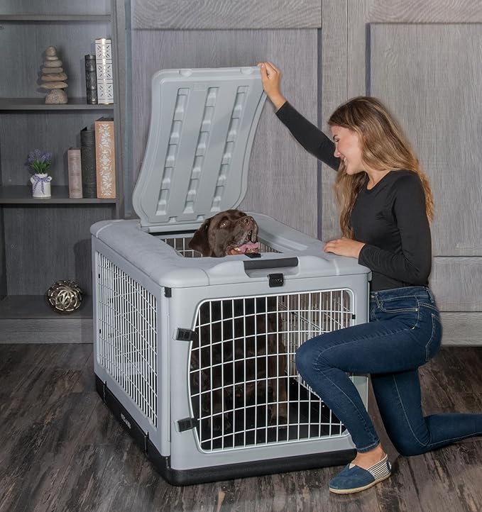 Pet Gear “The Other Door” 4 Door Steel Crate for Dogs/Cats with Removable Tray, Fog, 42 Inch