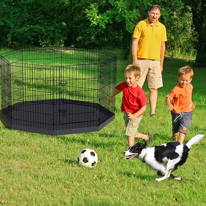Pet Playpen Dog Pen Foldable Dog Exercise Fence 8 Panels 36 Inch Kennels Pet Playpen Options Ideal for Pet Medium Animals Outdoor Indoor (Playpen with Bottom Pad)
