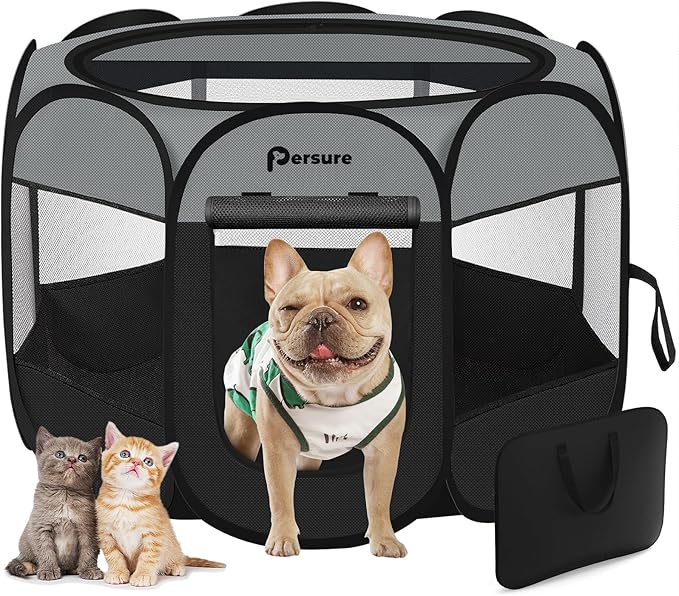 Dog Cat Playpen Indoor Outdoor for Puppy Pet Cat Travel, Dog Enclosure Tent Crates Cage for Recovery After Surgery, Portable Pop Up Dog Kennel with Carrying Case (Dark Grey, Large)