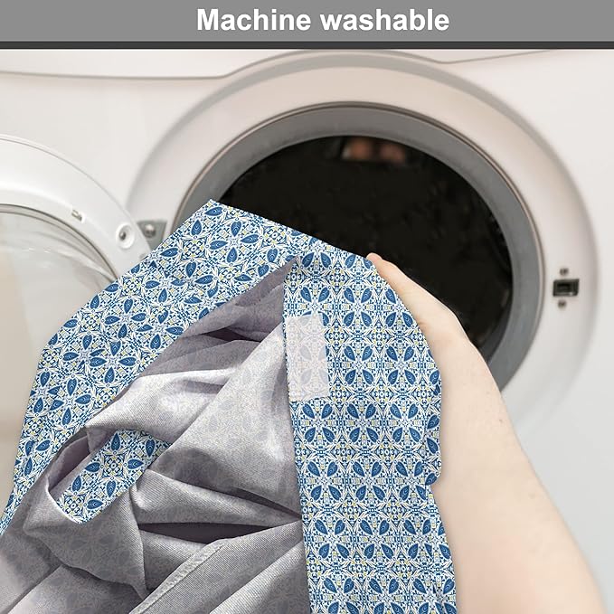 Lunarable Yellow and Blue Dog Crate Cover, Portuguese Traditional Tiles Abstract Mosaic Floral Swirl Motifs, Easy to Use Pet Kennel Cover for Small Dogs Puppies Kittens, 18 Inch, Blue Orange Yellow