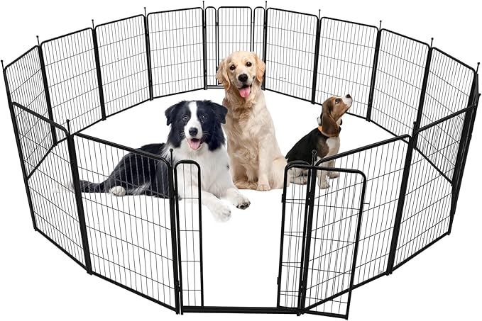 Dog Playpen,40 Inch(H) 42.6 Ft(L) 16 Panels Dog Fence Indoor/Outdoor,Heavy Duty Metal Pet Puppy Exercise Pen, Wide Door Low Threshold,Portable Pet Playpen for Rv Camping Garden Yard