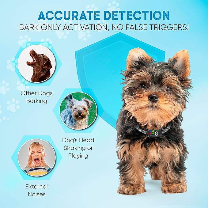 Tiny Bark Collar for Small Dogs 5-15 lbs and Puppies - No Shock Anti Barking Collar - Rechargeable Smart Collar for Dog Training with 7 Sensitivity Levels and 3 Beep&Vibration Modes (Black)