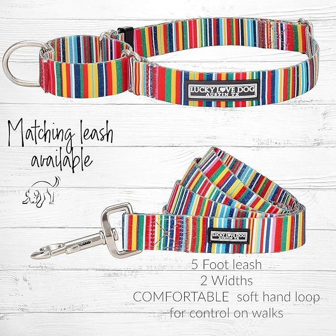 Lucky Love Dog Martingale Collar and Leash Set, Premium No Slip Collar and Leash Set, Colorful Hippie Martingale Collar for Small Dogs, Great for Whippets, Greyhounds, and More (Hippie, Small - Combo)