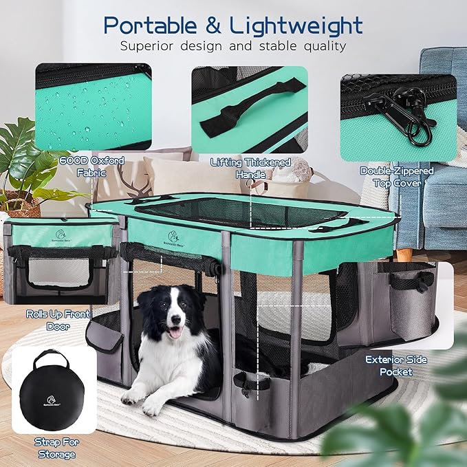 Dog Playpen,Pet Playpen,Foldable Dog Cat Playpens,Portable Exercise Kennel Tent Crate,Water-Resistant Breathable Shade Cover, Indoor Outdoor Travel Camping Use for Small Animals with Carrying Case(M)